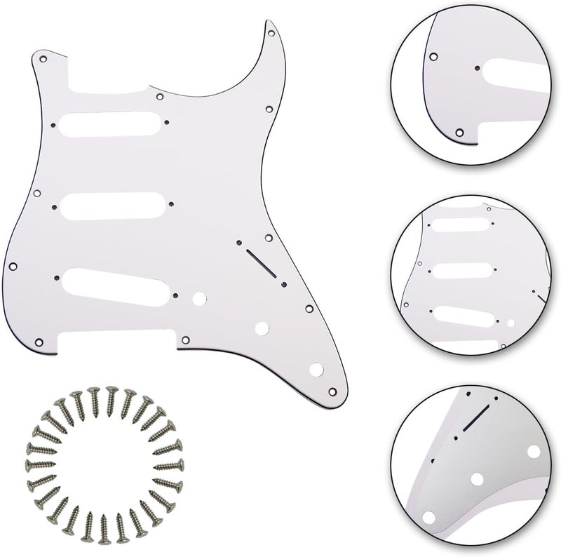 phrilam Store SSS 11 Holes Strat Electric Guitar Pickguard and BackPlate Set for Fender USA/Mexican Made Standard Stratocaster Modern Style Guitar Parts,White 3ply - Image 3